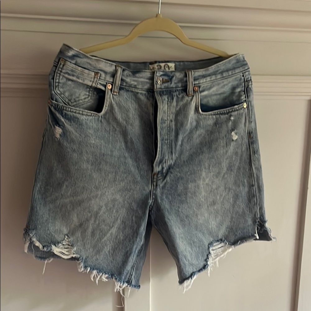We The Free Blue Denim Distressed Shorts